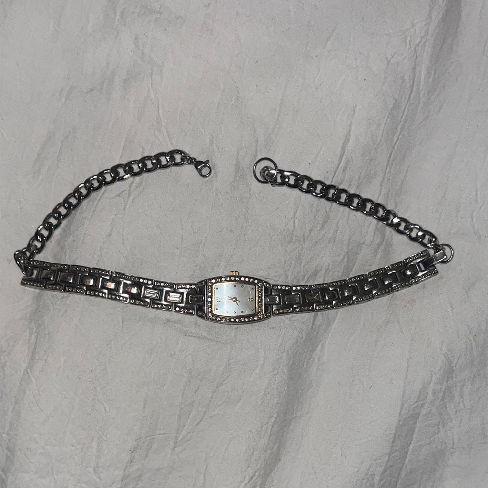 Silver Tone Women's Bracelet Watch Necklace